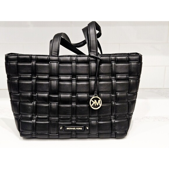 Authentic Michael Kors Woven Leather Tote Bag – Black – Certified! - Picture 1 of 8